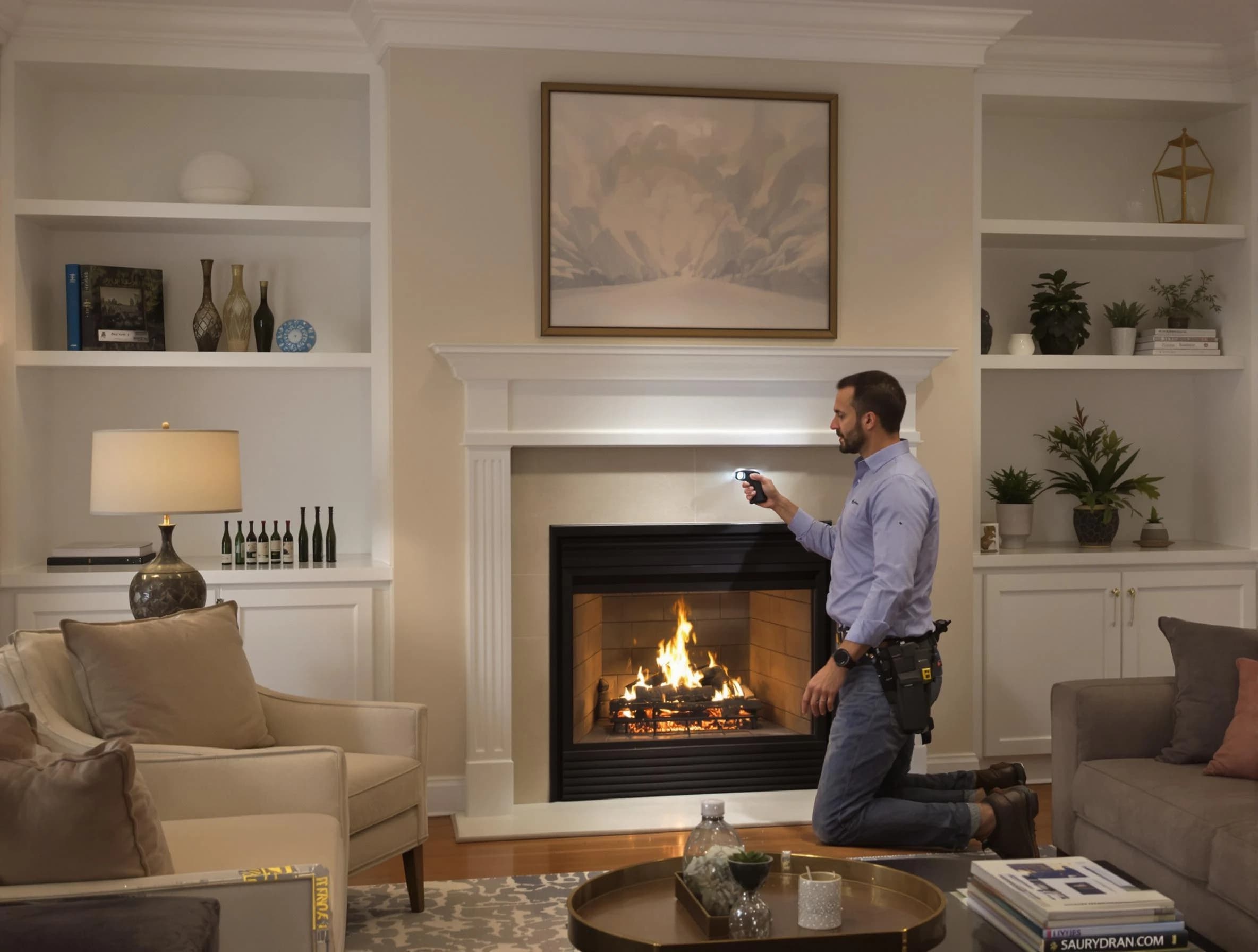 Mableton Chimney Sweep conducting a fireplace safety inspection in Mableton, GA